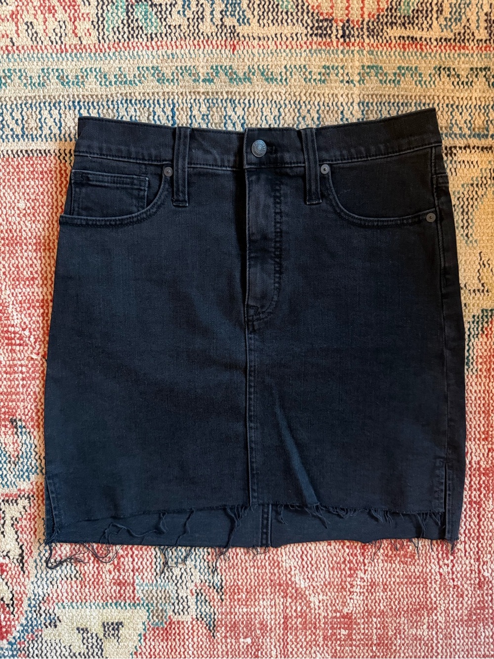 MADEWELL Black Denim Mini Skirt with Raw Hem
